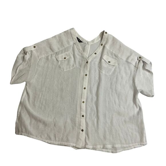 Alfani Women's Sheer Button Down Blouse Small Relaxed Fit Short Sleeves White - Picture 1 of 5